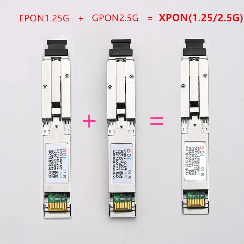 E/GXPON SFP UU Stick con conector MAC SC DDM pon módulo 1490/1330nm 1,25/2,5G XPON/EPON/GPON( 1.244Gbps/2,55G)802.3ah E/GXPON