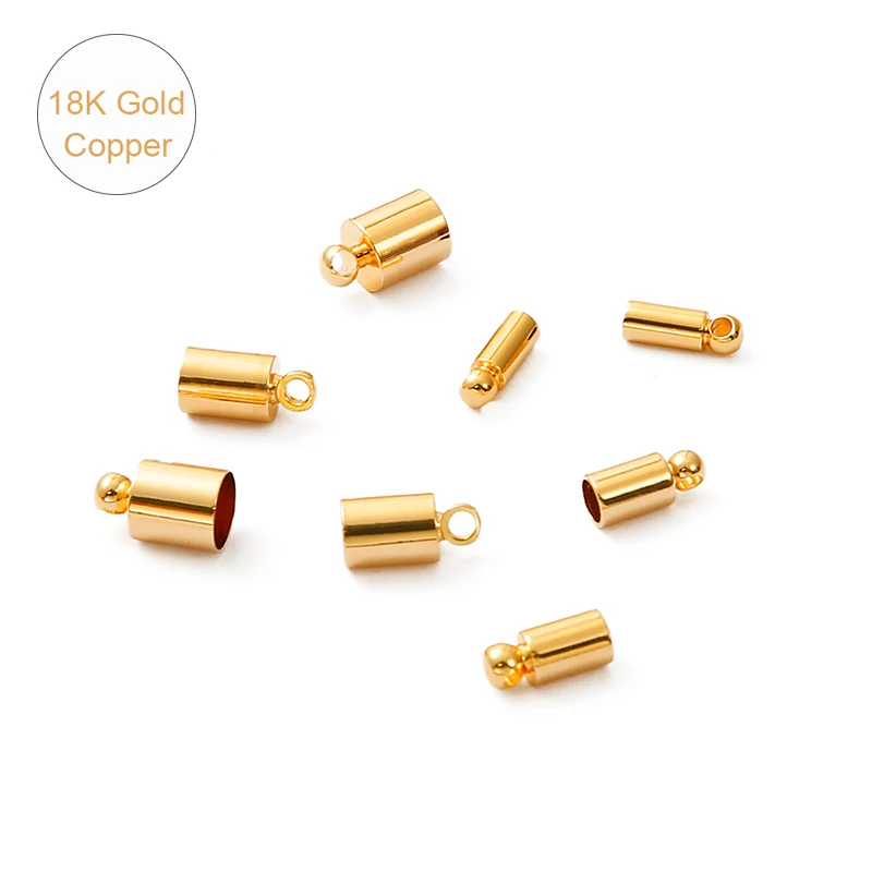 18K Gold Plated 4Pcs Copper Cap Fit For 2 3 4 5mm Tassel Leather Cord End Crimp Cap Beads Caps For DIY Jewelry Making Supplies