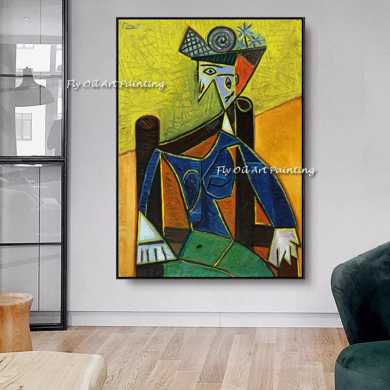 Imagem -05 - Picasso Verde Melhor Pensamento Homem Artesanal Pintura a Óleo Figura Retrato Grande Tamanho Lona para o Quarto de Cama sem Moldura Decoração o