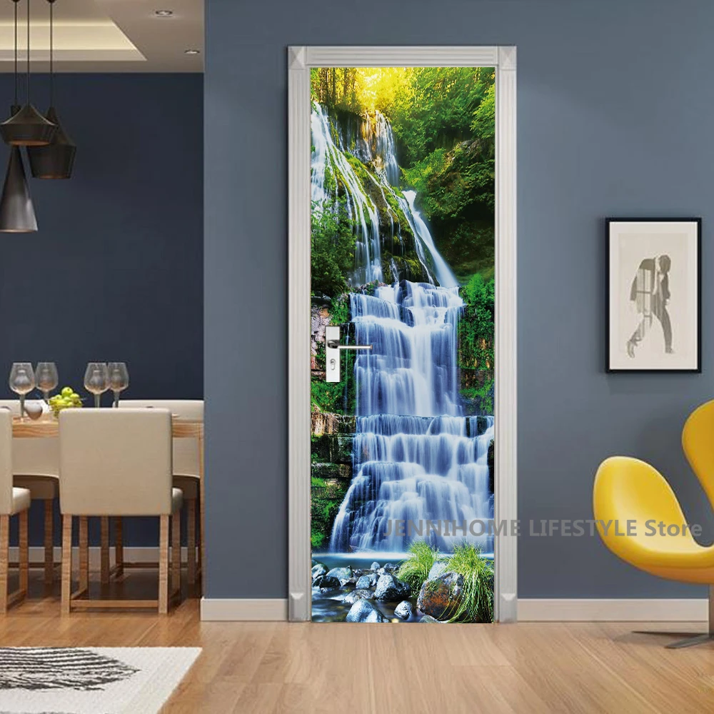 Buddha Door Stickers 3D Removable Vinilos Para Puertas Adhesive Wallpaper Art Murals for Doors Landscape Modern PVC Home Decor