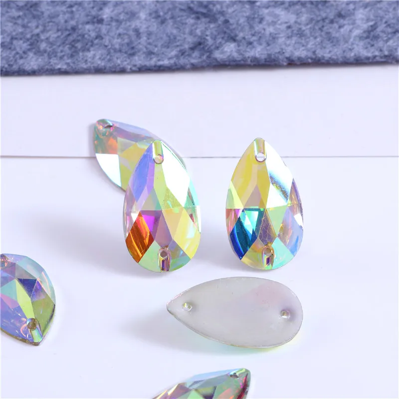 4 sizes Teardrop Reisin Sew on Rhinestone Crystal AB flatback Sewing on Stone Strass for Clothing Accessories Shoes
