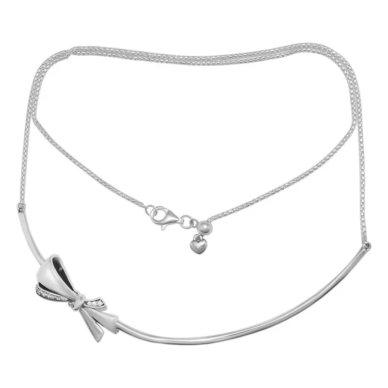 

Brilliant Bow Necklace Clear CZ 100% 925 Sterling Silver Bracelets for Women Jewelry Fashion Choker Necklaces Silver Chain Gift