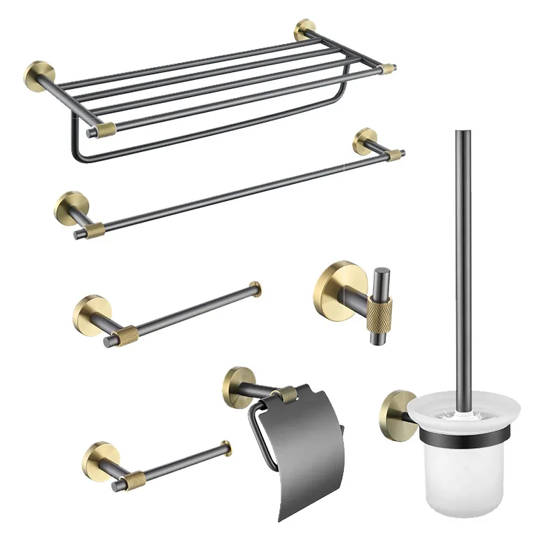 Luxury Gun Grey Gold Bathroom Accessory set Towel Bar Towel Rack Paper holder Towel Ring Robe hook clothes hook,Fashion design