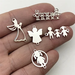 10pcs/lot Stainless Steel Angel Bless with Family Love Charms Fit Bracelet Connectors Charm Jewelry Handmade Diy Jewelry Make