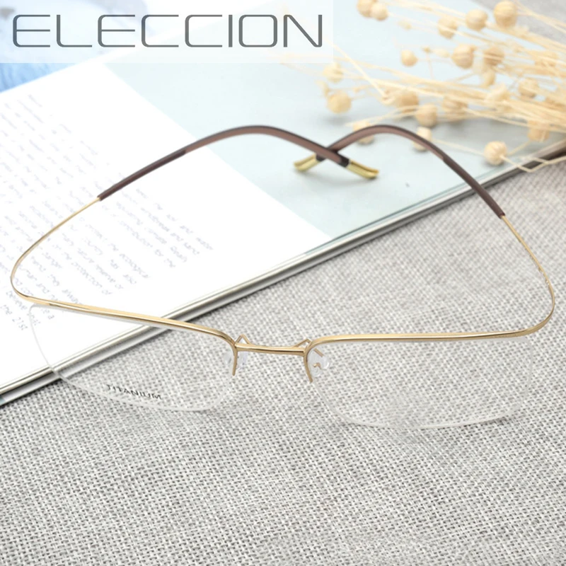 ELECCION Eyebrow Prue Titanium Optical Frame Glasses for Men Women New Fashion Half Rimless Rim Eyeglasses Frames Clear Lens