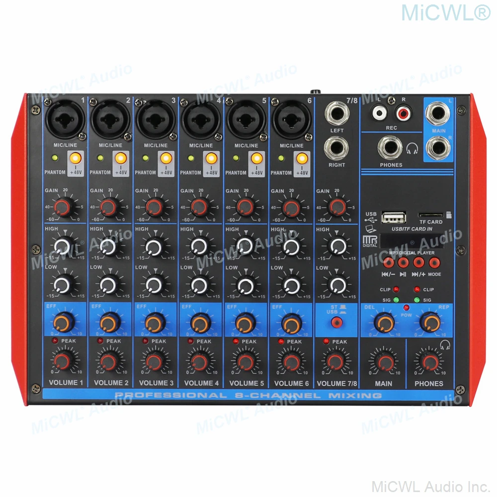 

MiCWL MG8 8 Channel Bluetooth Mixing Console Live Recording Mixer Computer Laptop Sound Card 48V Phantom USB TF New Version