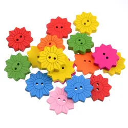 Free Shipping Retail 20Pcs Randomly Mixed Flower 2 Holes Wood Painting Sewing Buttons Scrapbooking 17mm F0185