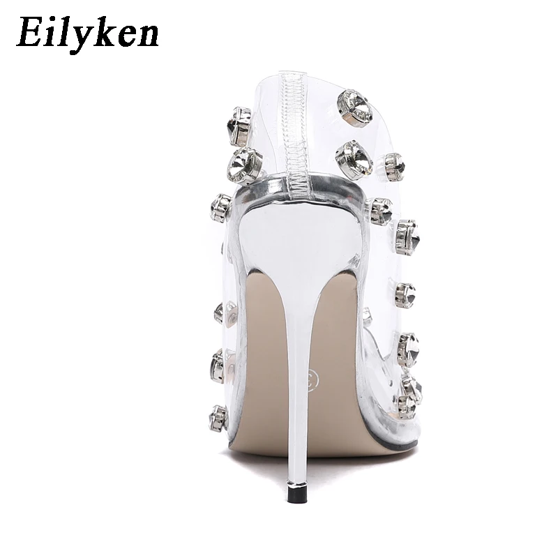 Eilyken Design Rivet Crystal Pumps Wedding Women High Heels PVC Transparent Sexy Night Club Femme Stripper Shoes