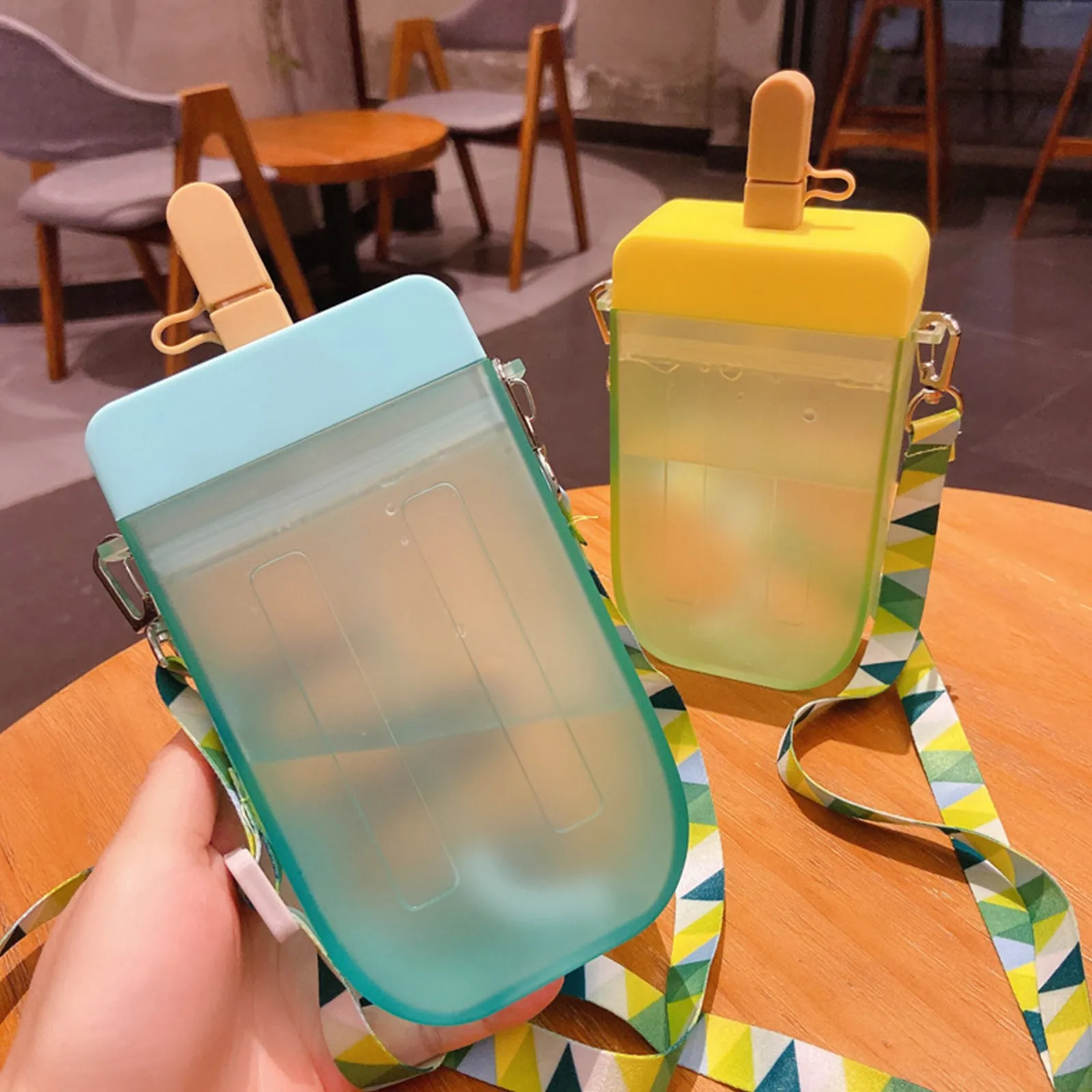 1Pc 300Ml Water Bottle Cute Straw Cup Popsicle Water Bottle Outdoor Juice Drinking Suitable for Adult Children with Rope