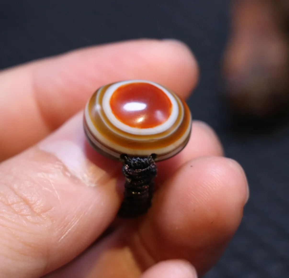 

Energy Tibetan Top Grade Agate Heaven Eye dZi Bead Hand Knitted Ring Amulet DS02 LKbrother Talisman Treasure