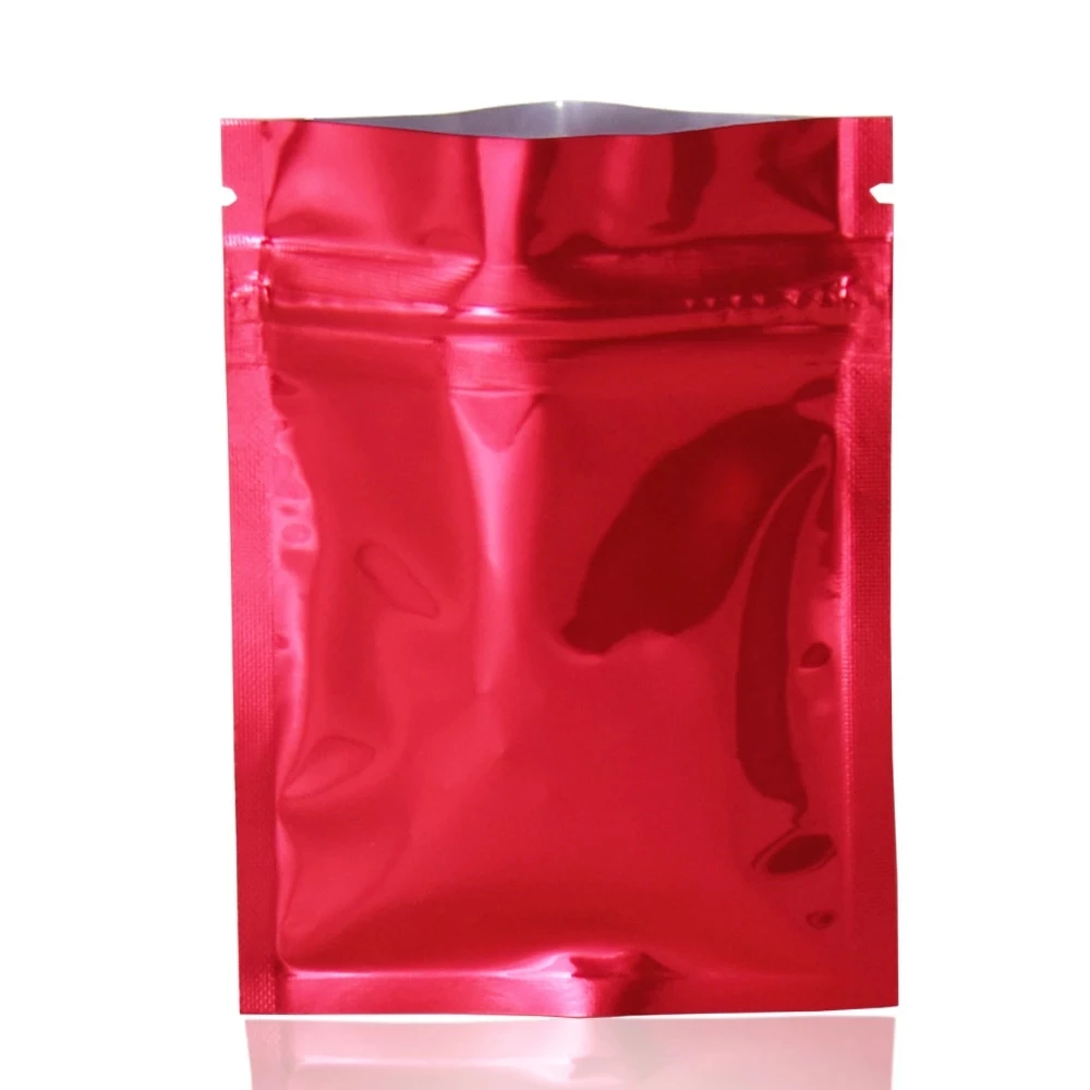 100Pcs/Lot  Self Grip Zipper Seal Tear Notch Reusable Resealable Food Ground Coffee Pouches Glossy Red Mylar Foil Zip Lock Bag