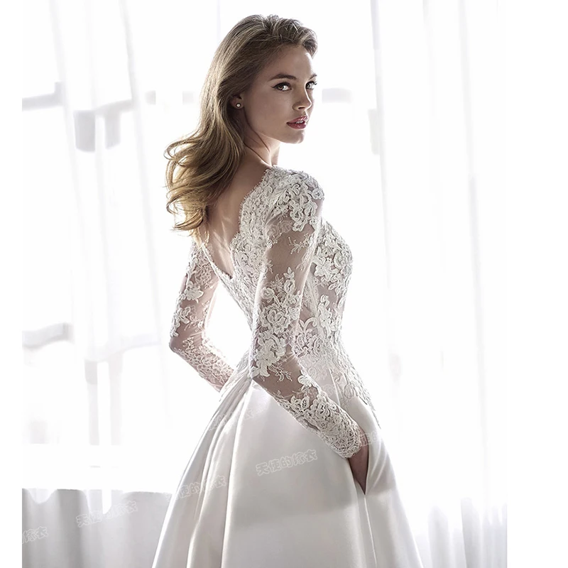 Wedding Dresses 2020 Mrs Win Elegant Full Sleeve Court Train Vestido De Noiva A-line Princess Luxury Light Wedding Dress