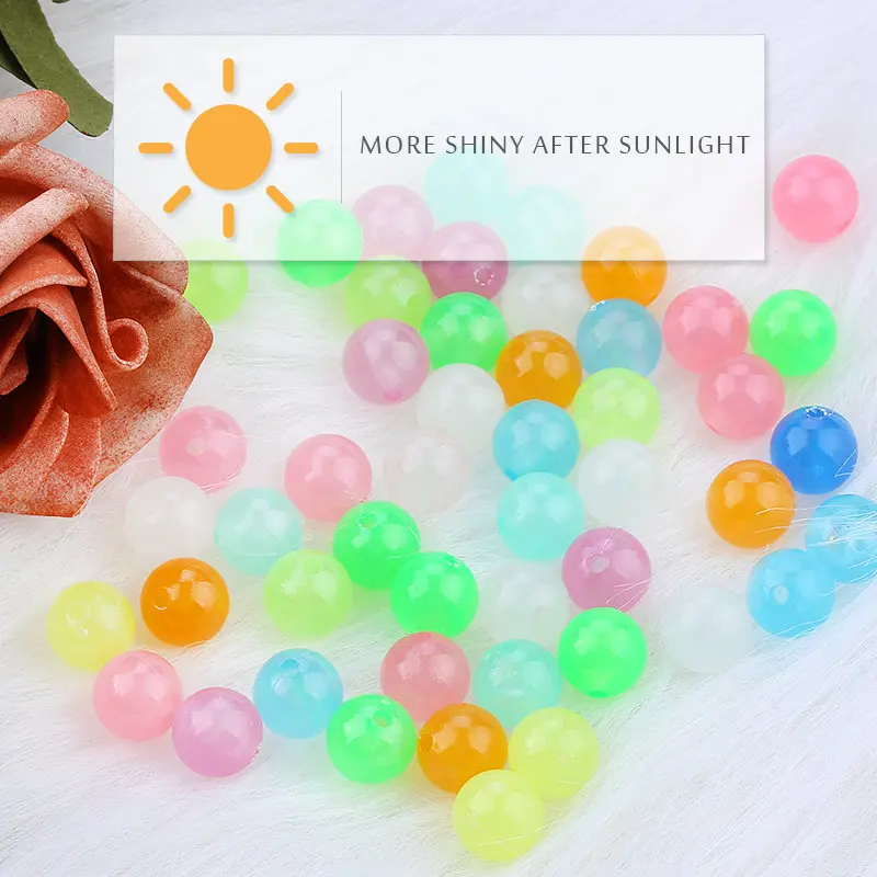 6mm 8mm 10mm 12mm Acrylic Luminous Beads Glow In The Dark Loose Spacer Beads For Jewellery Marking Necklace Bracelet DIY