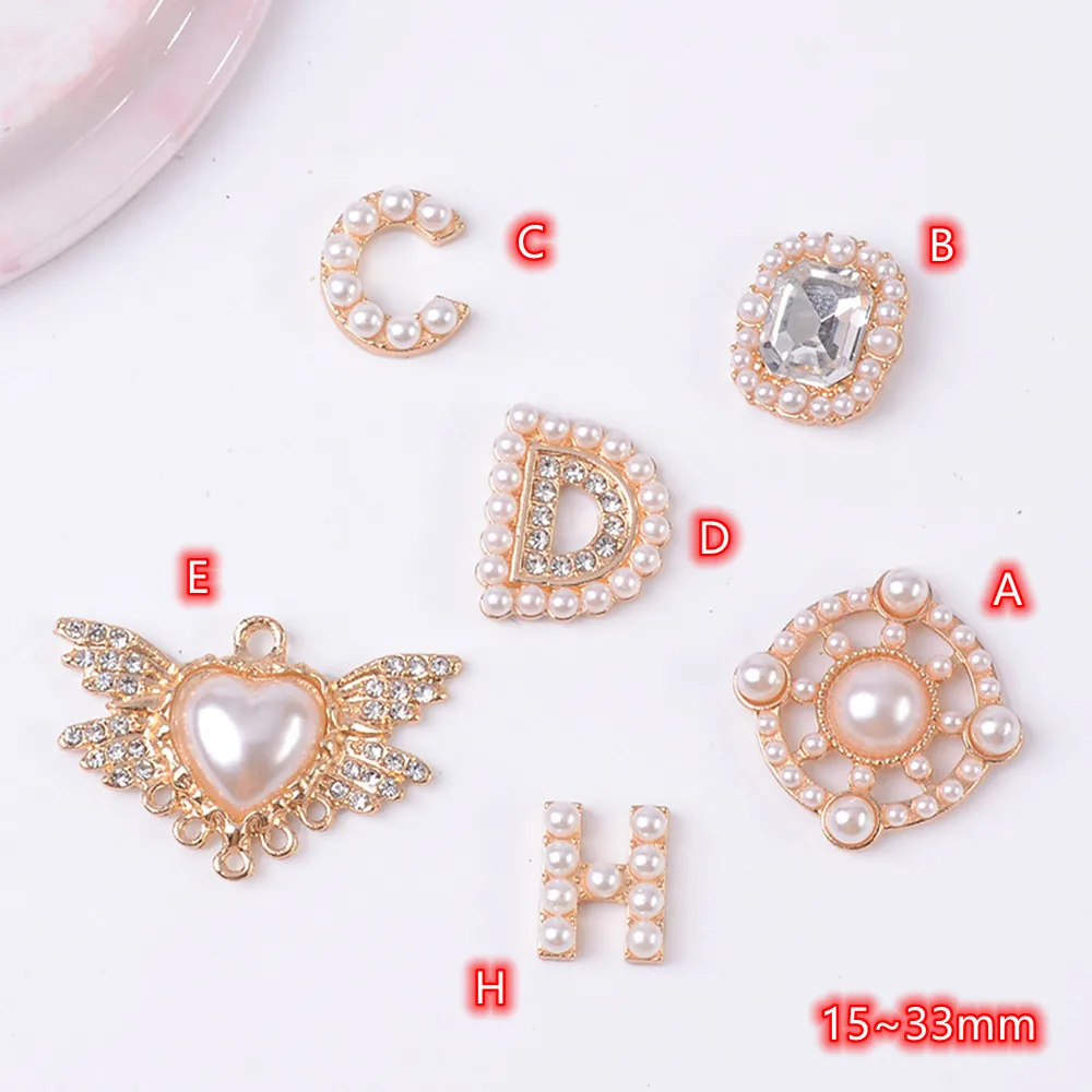 NEW Button Pearl Rhinestone Gold Alloy Buttons 10pcs Pearls Letters Diy Flatback Embellishments Dress Decoration Accessories