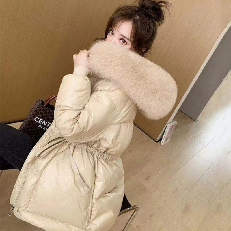 2021 Winter Women\'s Down Parka Jacket Jacket White Duck Down Parka Thicken Coat Fur Hooded Thicken Warm Down Jacket