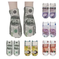 Calcetines cortos de algodón con estampado 3D para mujer, medias de tobillo bajo con patrón de dólar americano, moneda divertida creativa, novedad, Unisex, para regalo