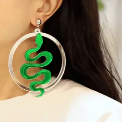 KUGUYS Mirror Green Snake Drop Earrings for Women Hyperbole Large Round  Acrylic Trendy Jewelry Fashion Accessories