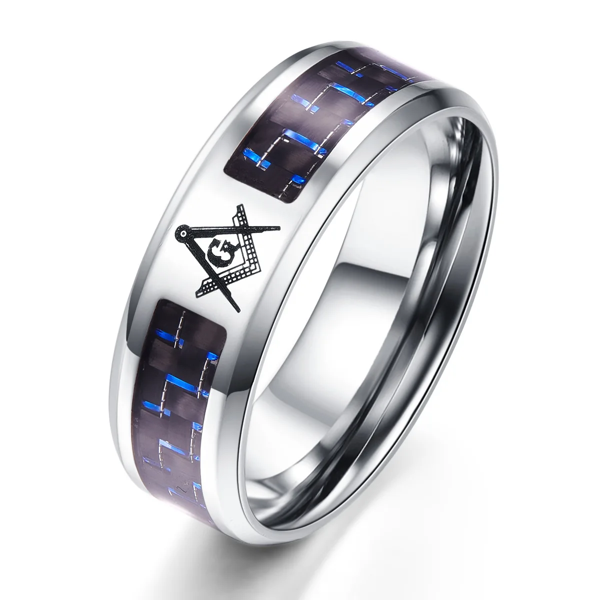 New Titanium Steel Half Ring Masonic Carbon Fiber Ring Classic Men\'s Party Meeting Jewelry Accessories Anniversary Gift