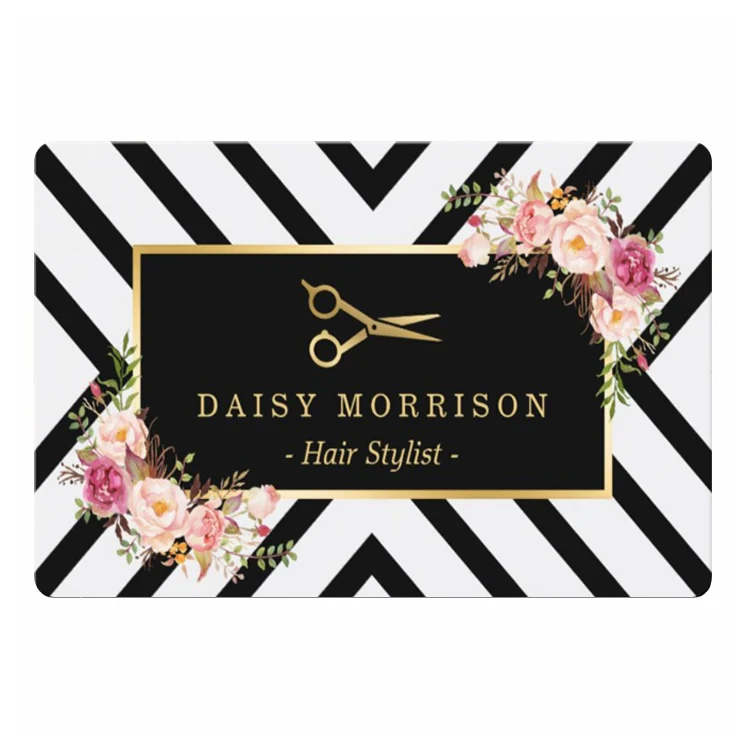 Personalised Gold Hair Stylist Scissors  Welcome Door Mat Girly Floral Beauty Hair Salon Doormat for Hairdresser Rug Carpet Mat