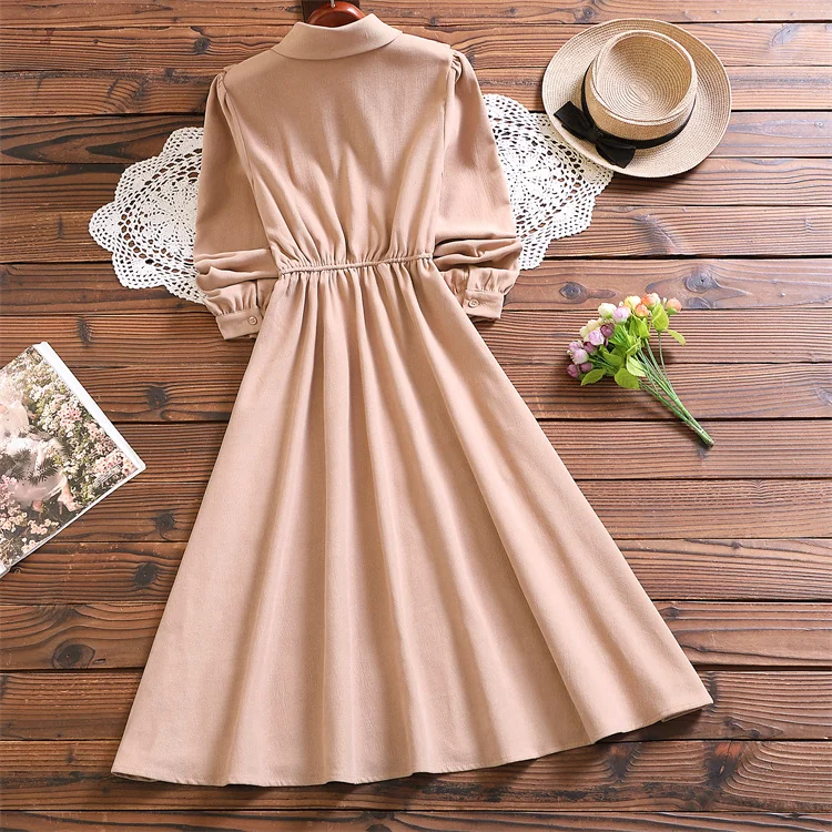 Mori girl elegant solid dress autumn winter fashion long sleeve dress for women