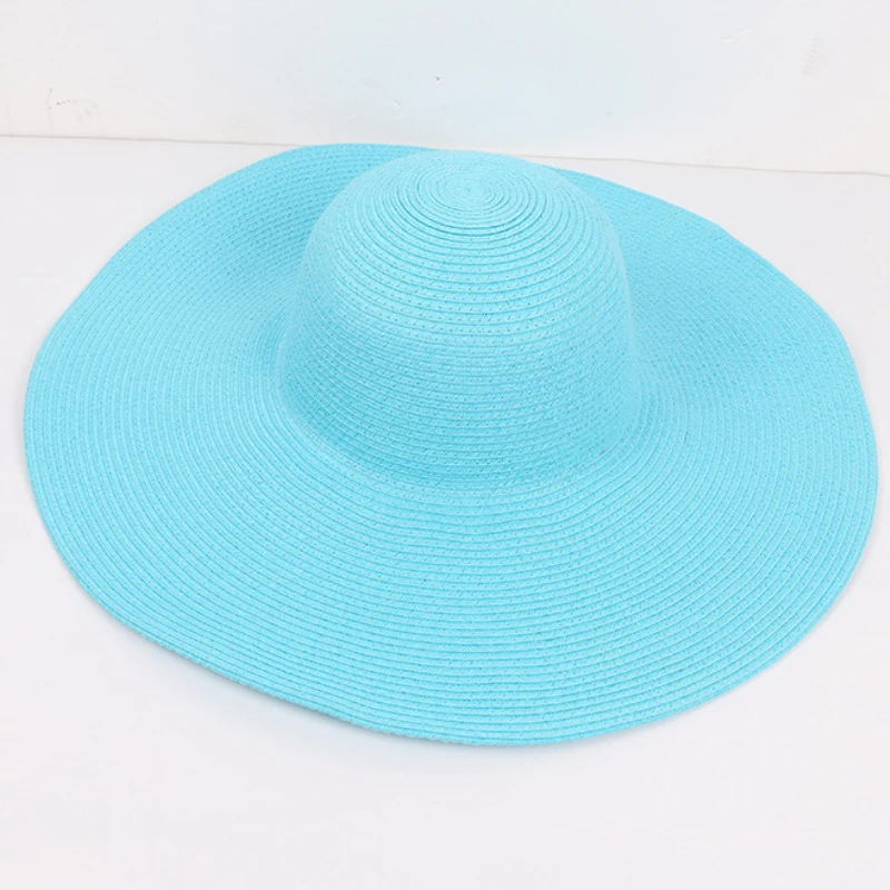 HT3062 Mode Große Große Breite Krempe Hut Solide Plain Floppy Strand Sonnenhut Packable Sommer Hüte für Frauen Dame Stroh hut Strand Kappe – Detail 13