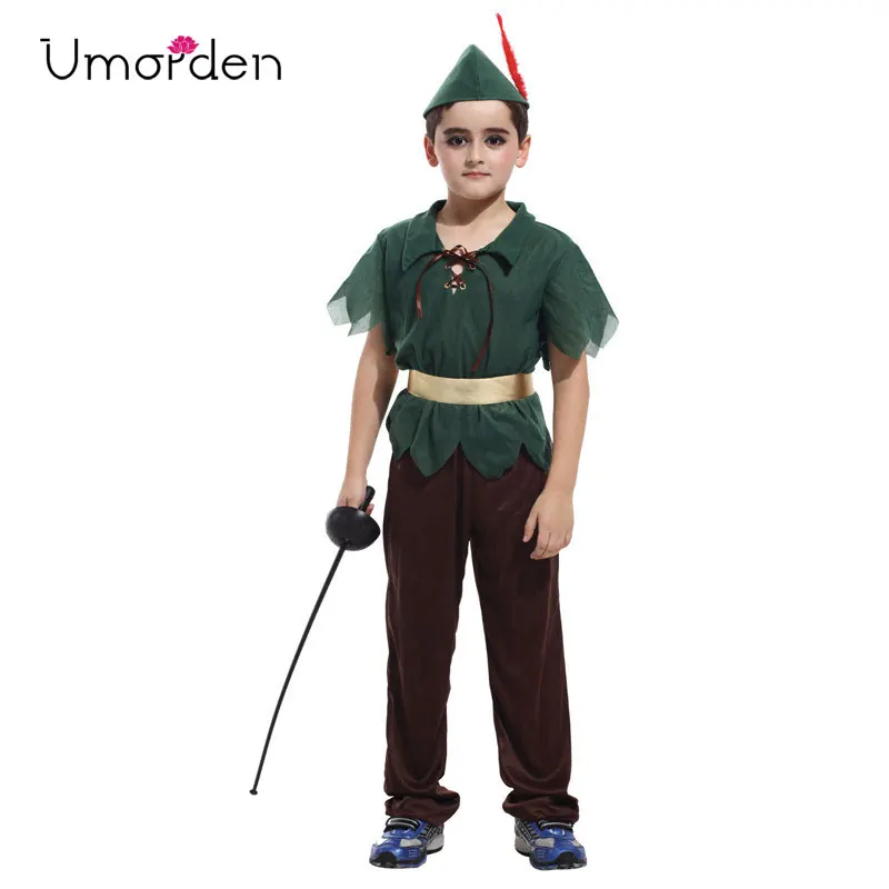 Umorden Purim Carnival Halloween Costumes Kids Children Green Forest Peter Pan Costume for Boy Boys Party Dress Up