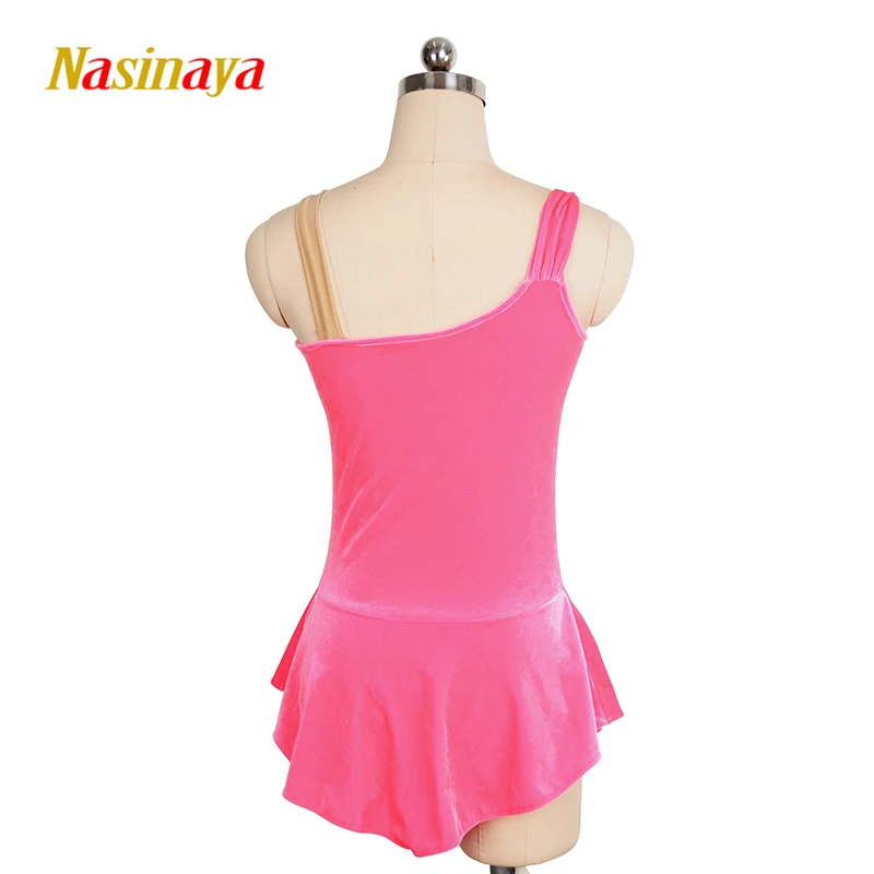 Figure Skating Costume Dress Ice Skating Skirt for Girl Women Kids Sleeveless Customized Competition Pink Velvet Solid Colors