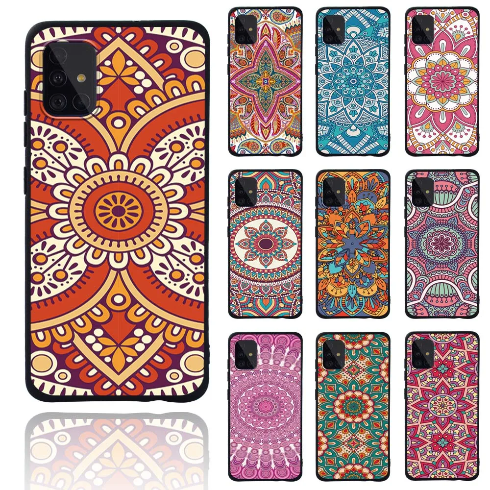 Silicone Smart Phone Case for Samsung Galaxy A10/A20E/A30S/A40/A50/A50S/A70/A70S/A51/A71 Mandala Pattern Protection Cover Shell