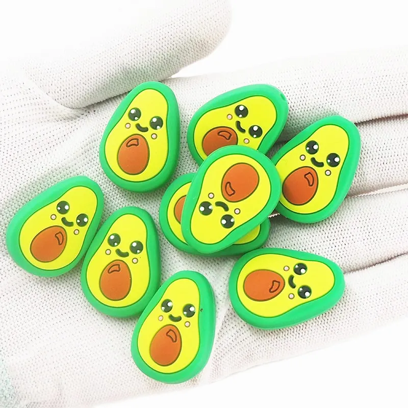 Chenkai 10PCS Silikon Avocado Perlen Baby Kauen Anhänger Pflege Sensorischen Zahnen Schnuller DIY Halskette Kette Pflege Spielzeug