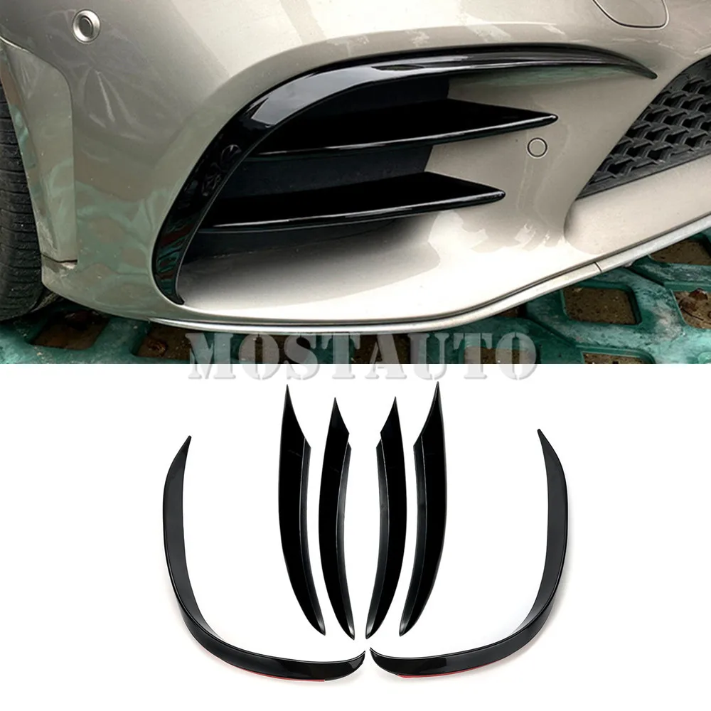 

For Mercedes Benz C Class W205 S205 Carbon Fiber Style Black Front Bumper Spoiler Air Vent Cover Trim 2019-2021 6pcs