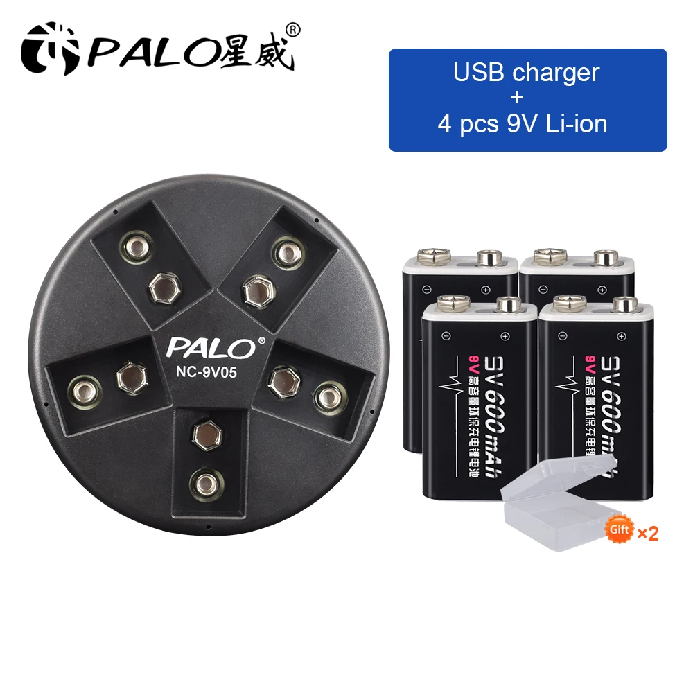 

PALO 600mAh 9 Volt li-ion Rechargeable Battery 6F22 9V Li ion Lithium Battery for RC Helicopter Model Microphone Toy