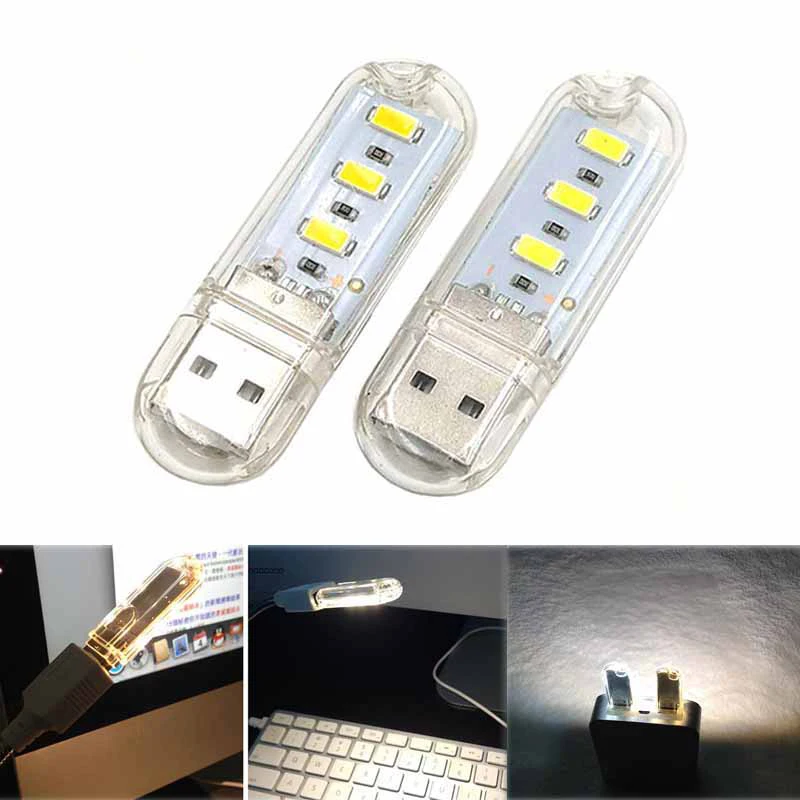 Portable Mini USB LED Night Light Camping Equipment USB Power 3 LED Light Chips Lamp 0.2 W Night Lights Book Light