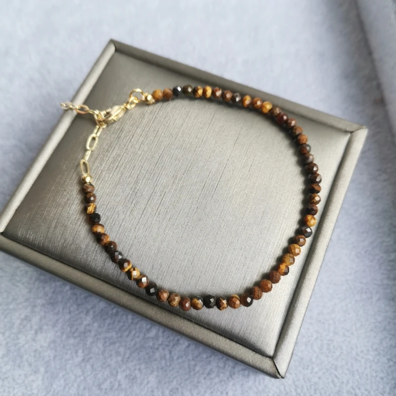 Faceted Gemstones Tiger Eye Bracelet Delicate Adjustable 14K Gold Filled Natural Stones Pulsera Mujer Unique Women BOHO Bracelet