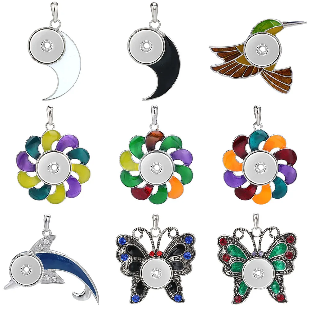 New Snap Jewelry Drop Oil Flower Dolphin Butterfly Bird Pendant Charms Fit 18mm Snap Button Fashion Snap Jewelry DIY Pendant