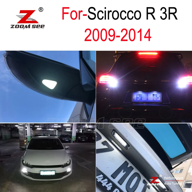 White LED plate bulb + Parking lamp + Under mirror + LED Reverse tail lights exterior for scirocco R 3R (09-14)