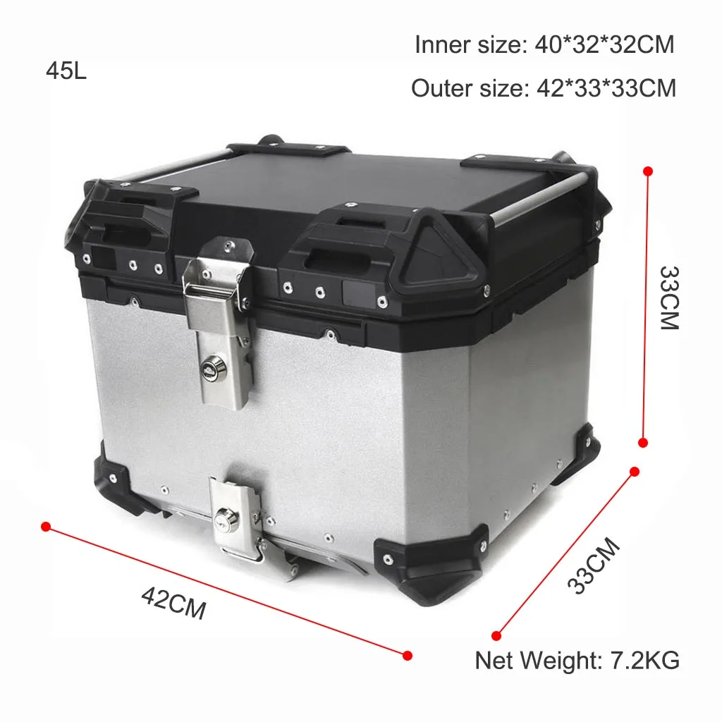 

Universal Motorcycle Tail Rear Top Luggage Case Box Helmet Storage Trunk Toolbox Scooter Accessories Waterproof 32L-55L Aluminum