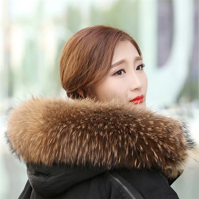 Luxury Winter Real Raccoon Fur Collar Ladies Scarf Warm Furry Soft Shawl Cover Hood Fur Can Be Customized Size.