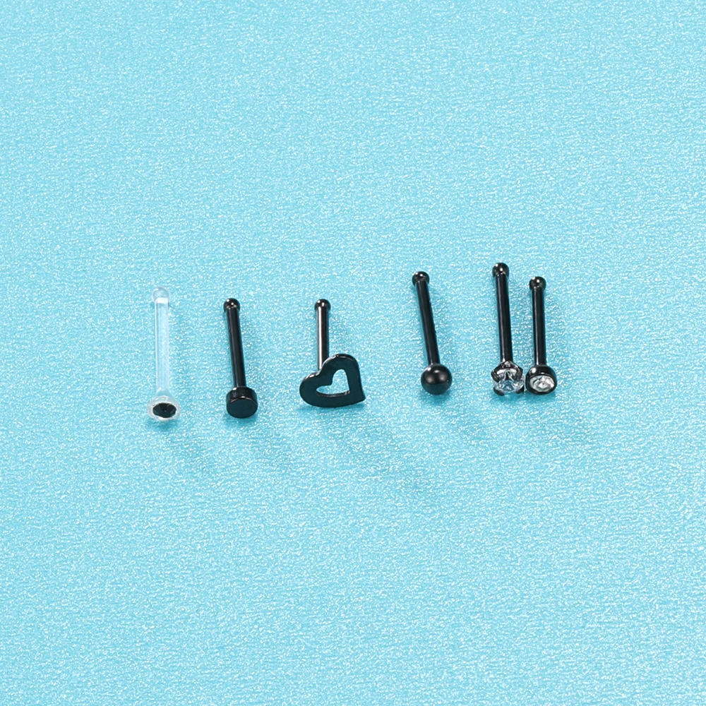 ZS 6PCS Mode Nase Septum Piercing Bolzen Set 18G Edelstahl Nase Septum Bolzen Körper Piercing Schmuck für Nase Piercing – Detail 13
