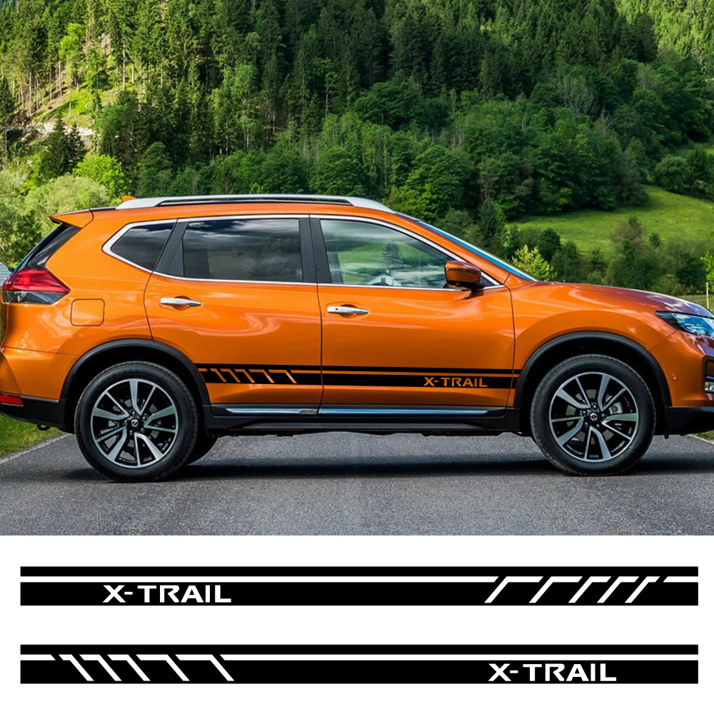 

Автомобильные боковые полосы, наклейки для NISSAN X-TRAIL, самодельная Автомобильная виниловая пленка, стильная наклейка, автомобильное украшение, аксессуары для тюнинга автомобиля, 2 шт.