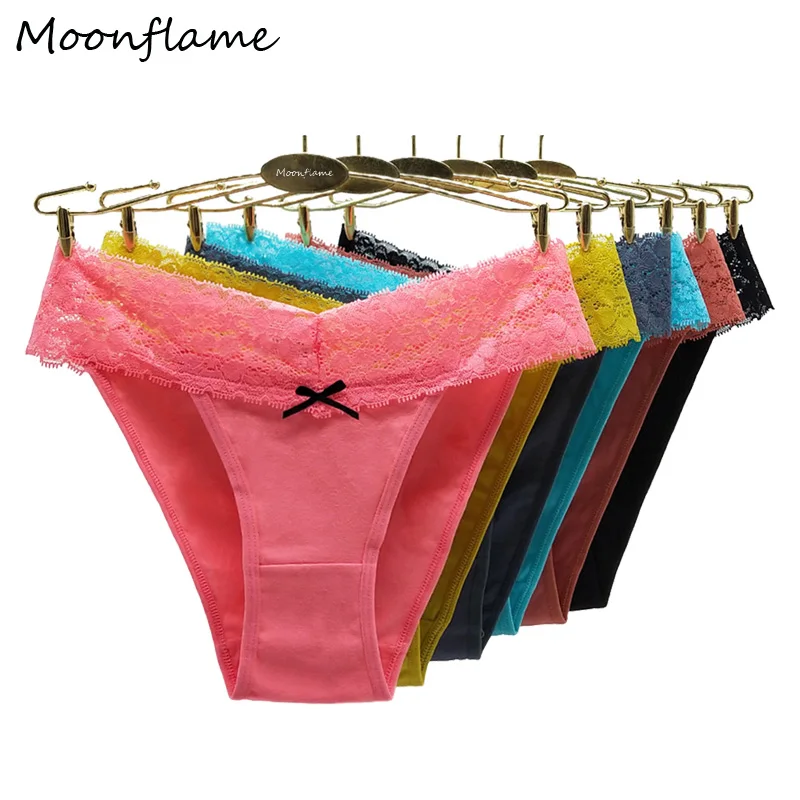 Moonflame 5 Stks/partijen V Taille Sexy Kant Slips Vrouwen Katoenen Ondergoed Lingerie Dames Onderbroek Dames Slipje