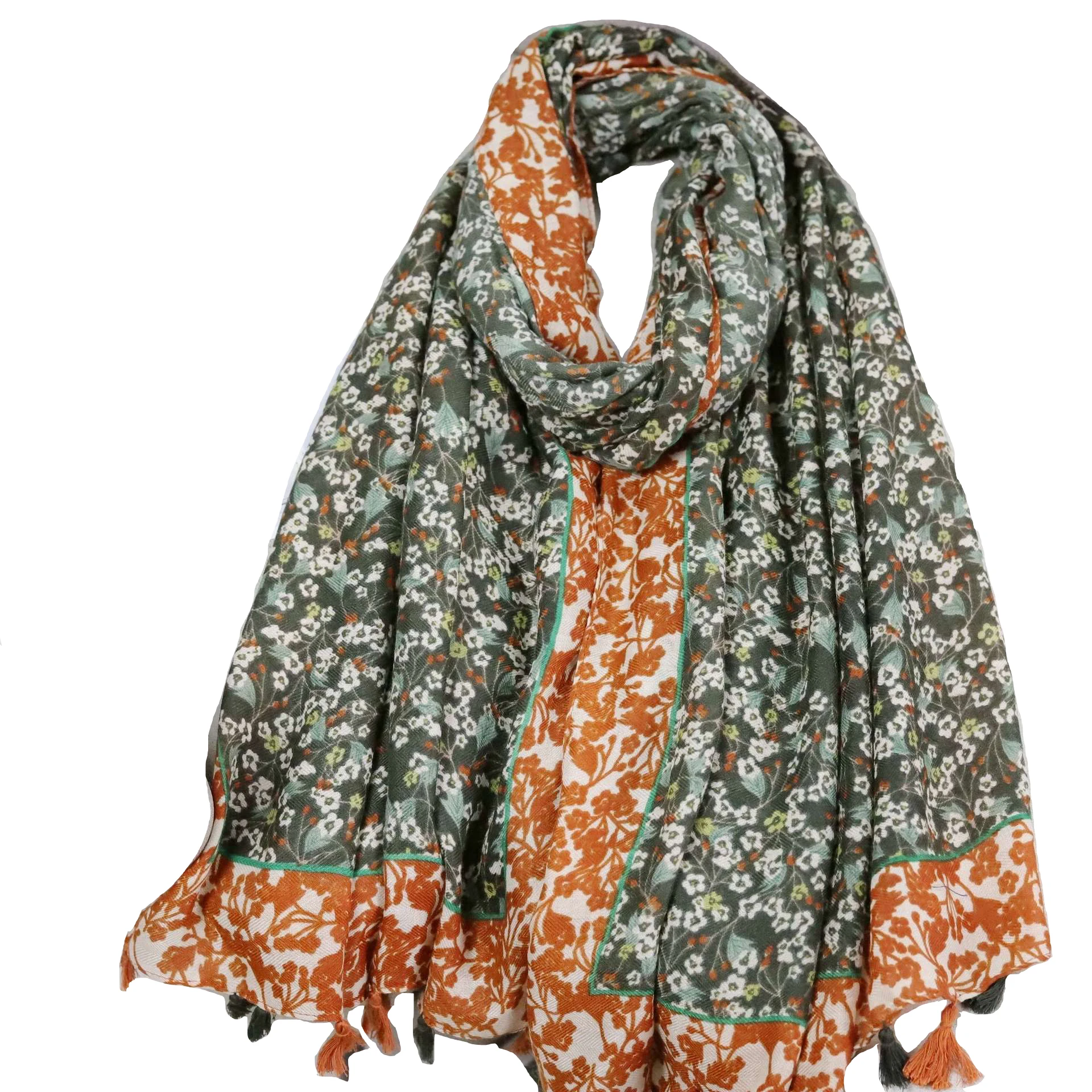 

2021 Autumn Small Flower Print Tassel Scarf Shawls Long Cotton Floral Blossom Scarves Hijab Wrap 6 Color Wholesale 10pcs/LOT