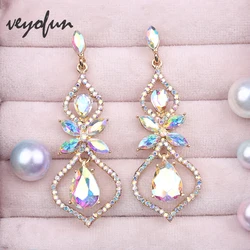 Veyofun Vintage Crystal Rhinestone Drop Earrings Luxury Hollow Party Dangle Earrings for Women Fashion Jewelry Gift New