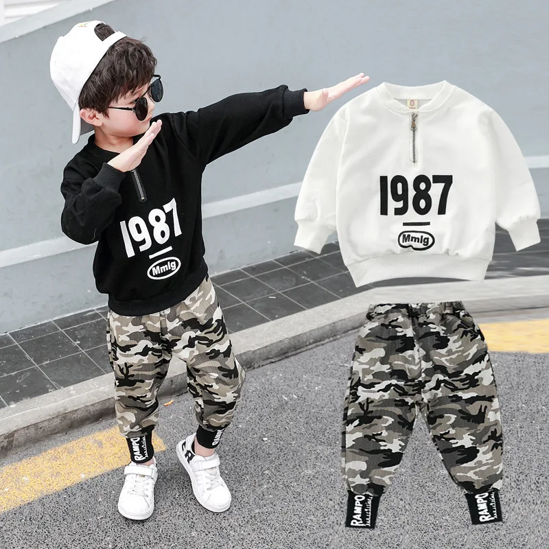 

Teen Boys Fashion Street Hip Hop Party Sweatershirts Coats and Camouflage Pants Kids Long Sleeve 2pc Children Clothing Sets