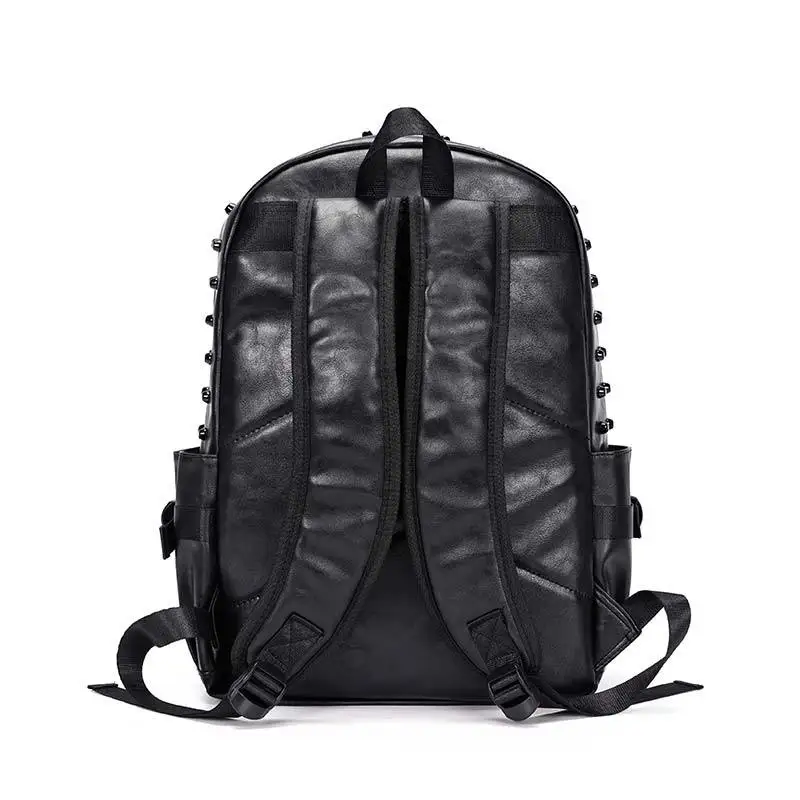 2024 New Punk Hip-Hop Men Black Backpacks Waterproof PU Leather Rivet Women Backpacks Casual School Bags for Teenagers Mochilas