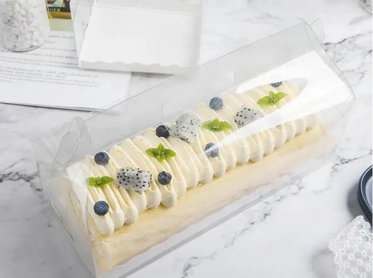 Transparent Cake Roll Packaging Box with Handle Eco-friendly Clear Plastic Cheese Cake Box Baking Swiss Roll Box SN1161