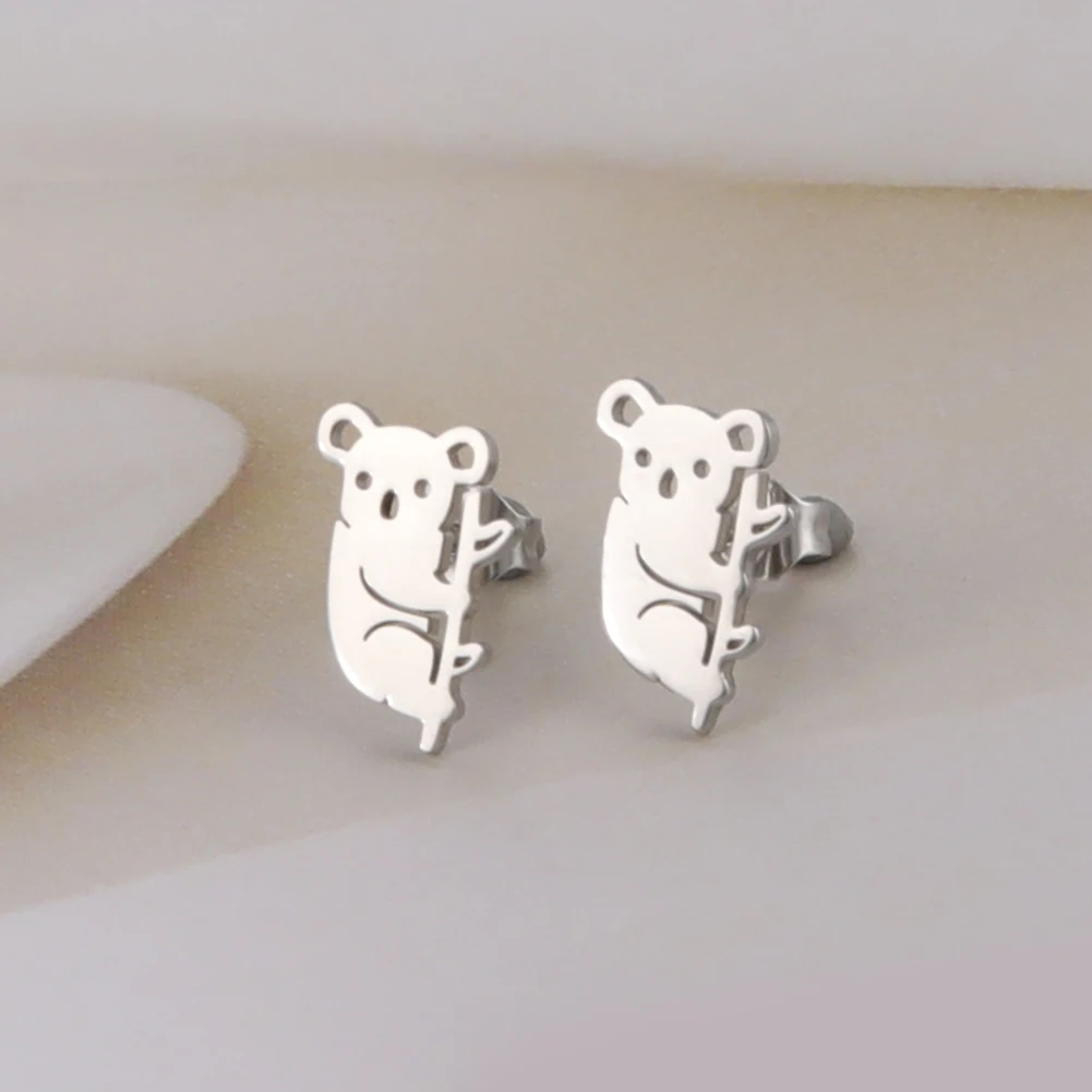 Cazador New Lovely Koala Stud Earrings Cute Animal Earring for Women Girls Stainless Steel Jewelry Birthday Mother Day Gift