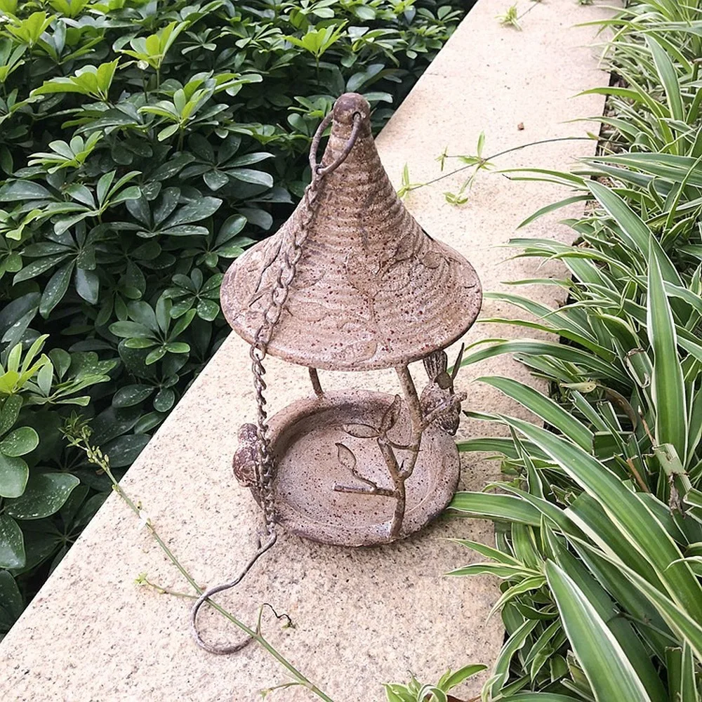 New Garden balcony bird feeder vintage country retro wrought iron bird nest handmade feeder house outdoor hanging decoration