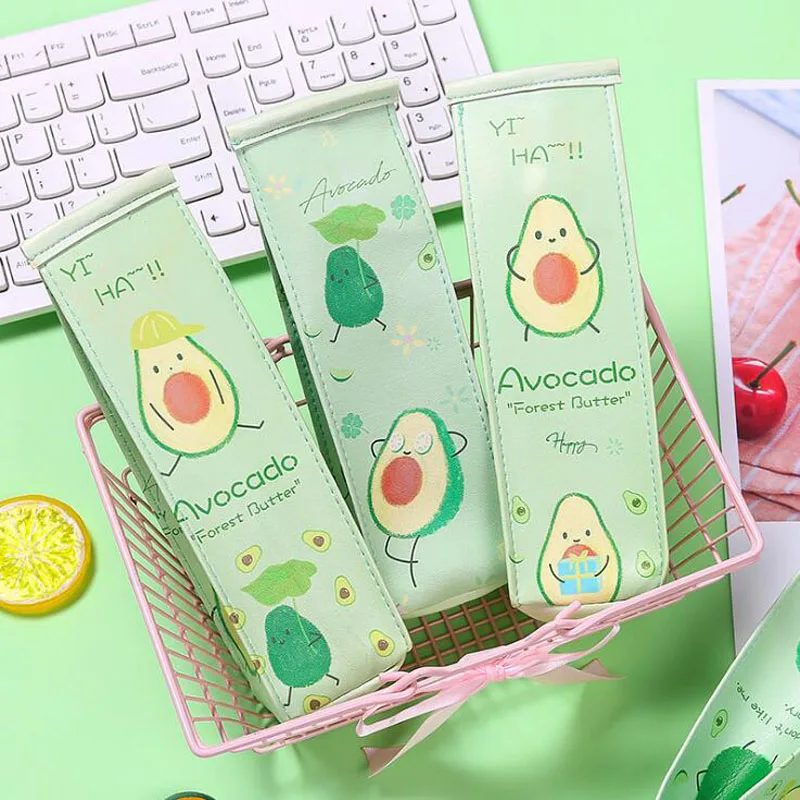 Estuche para lápices de aguacate con leche para niña, bolsa Kawaii para lápices, bolsa de papelería para oficina promocional, suministros escolares,