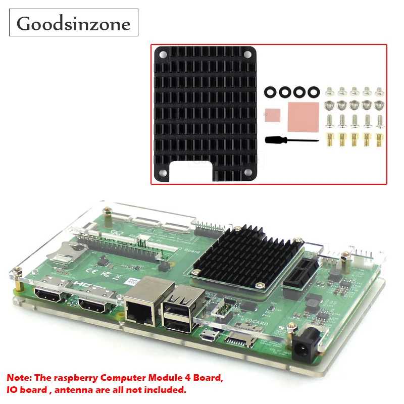 Raspberry Pi CM4 Computer Module 4 Heatsink with Case Kit, Raspberry Pi 4 IO Board Case with Heat Sink Tapes Notched for Antenna