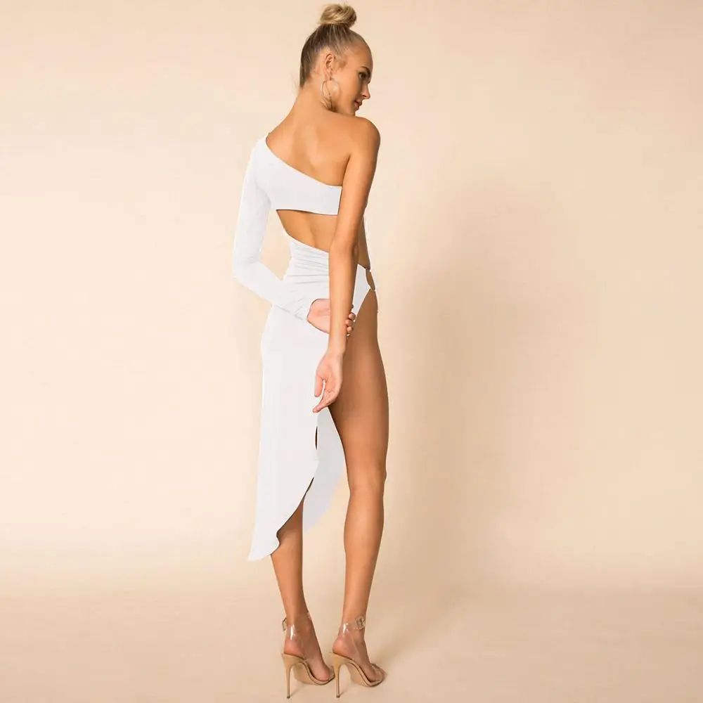Abito estivo a spacco alto per donna Sexy una spalla Soild scava fuori abbigliamento da donna Clubwear abito da sera per interni ed esterni